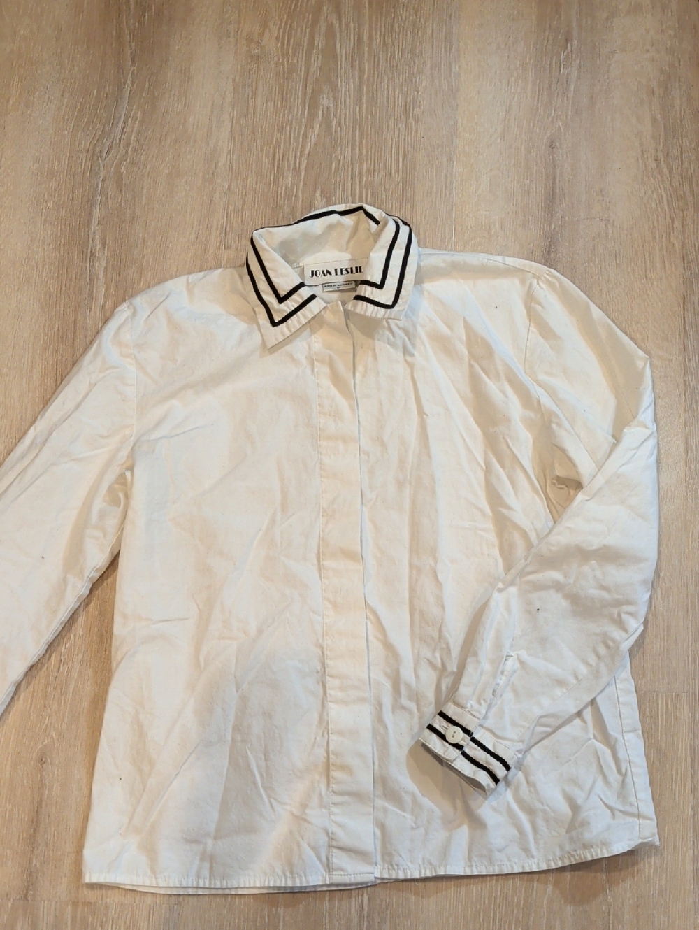 Joan Leslie White Button-Down Shirt with Black Trim